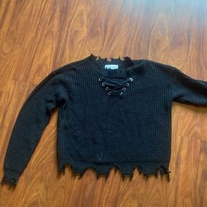 Over sized Distressed black sweater